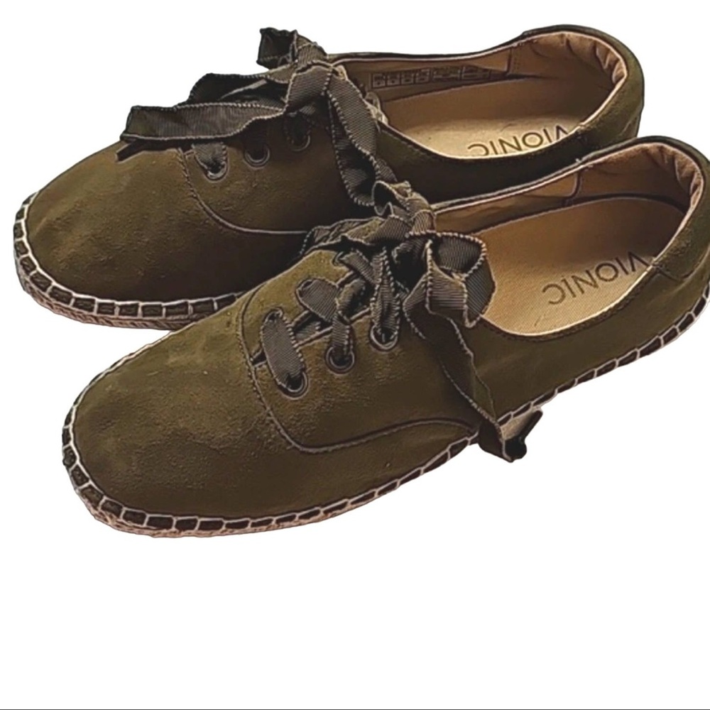 Vionic Suede Lace-Up Espadrilles Sandy Olive - Picture 3 of 12